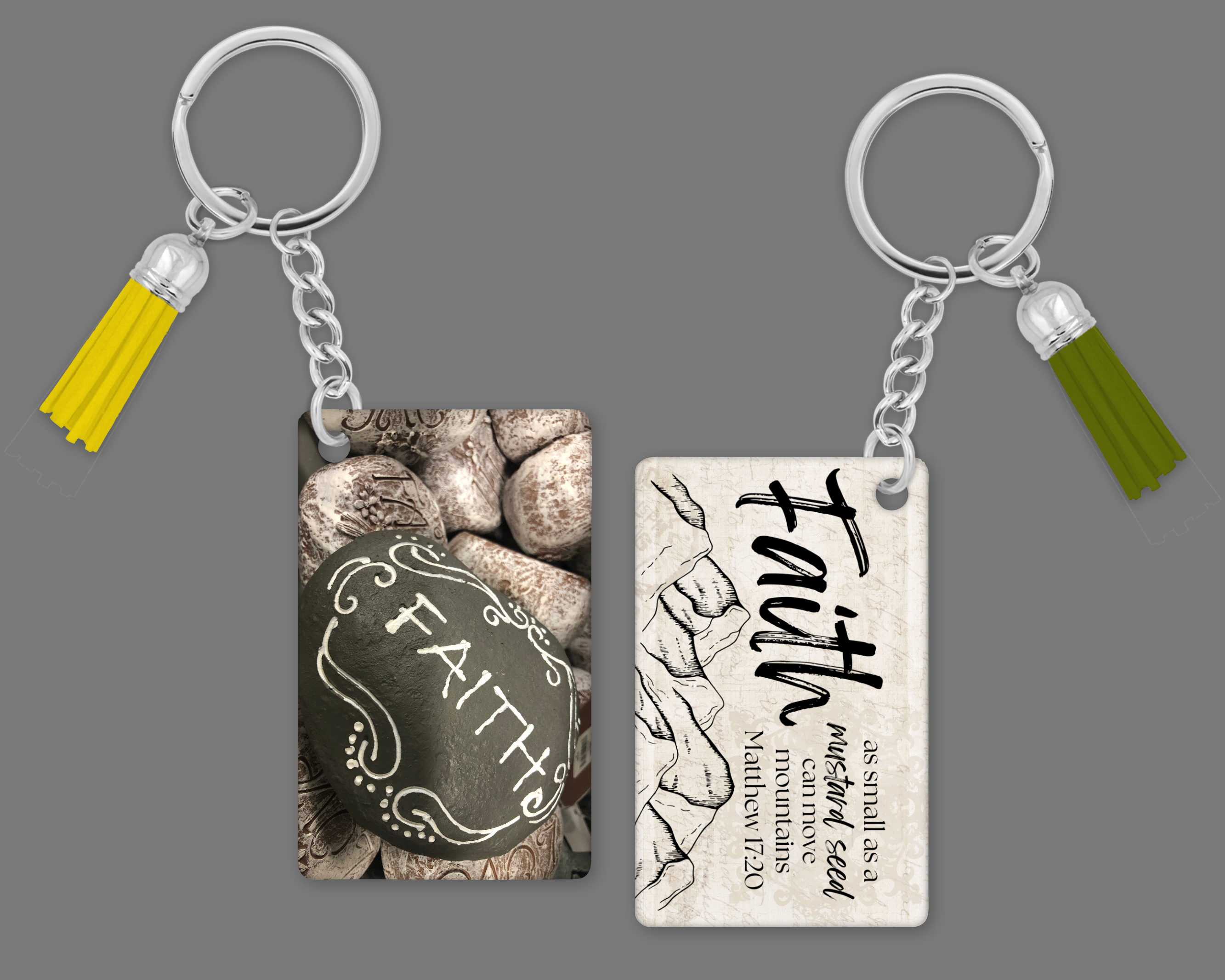 Faith Can Move Mountains Double-Sided Keychain With Tassel