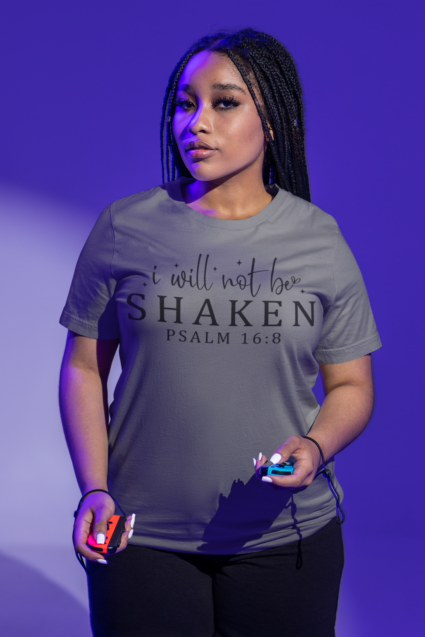 I Will Not Be Shaken Charcoal Tee