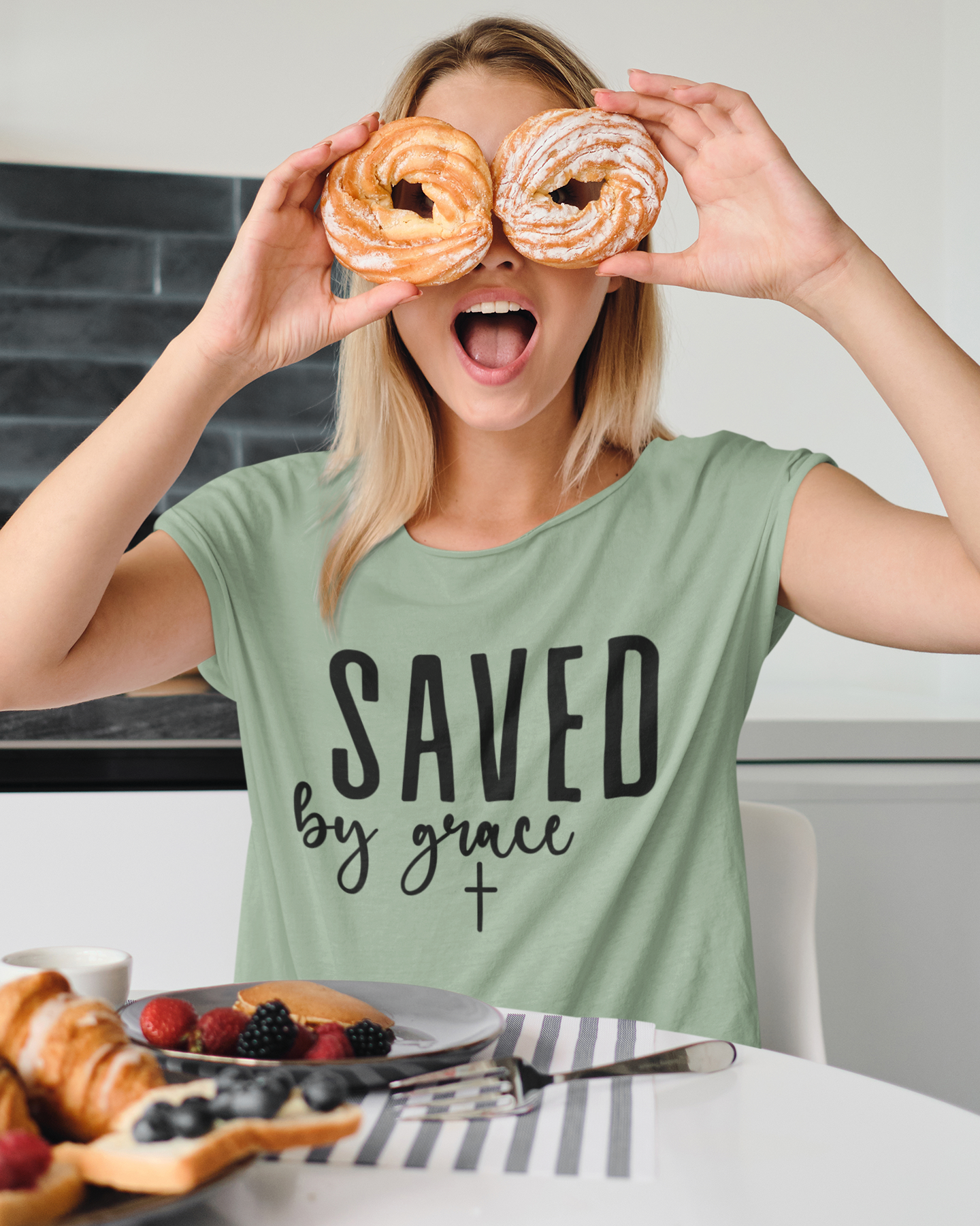 Saved By Grace Sage Tee