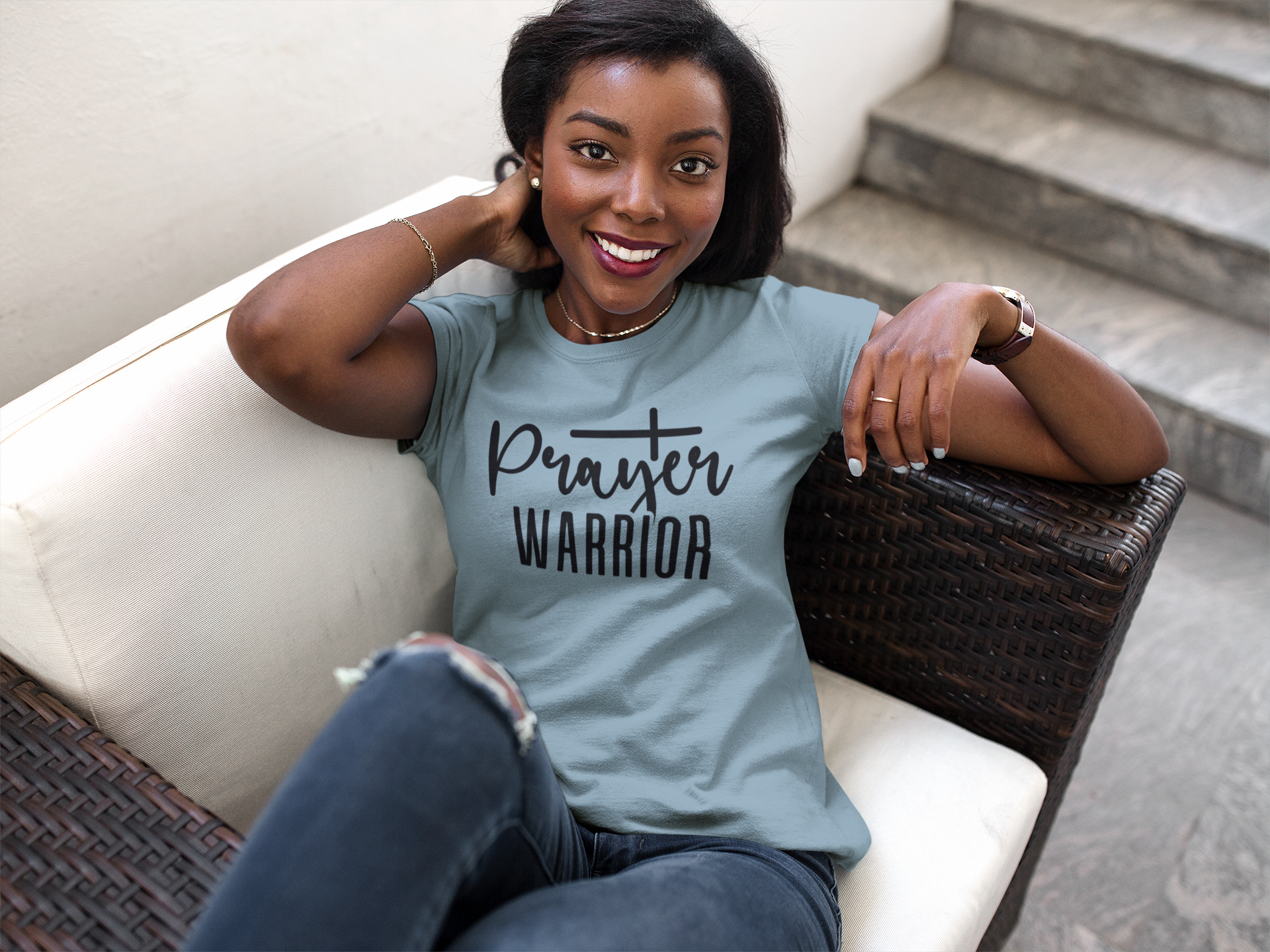 Prayer Warrior Stone Blue Tee